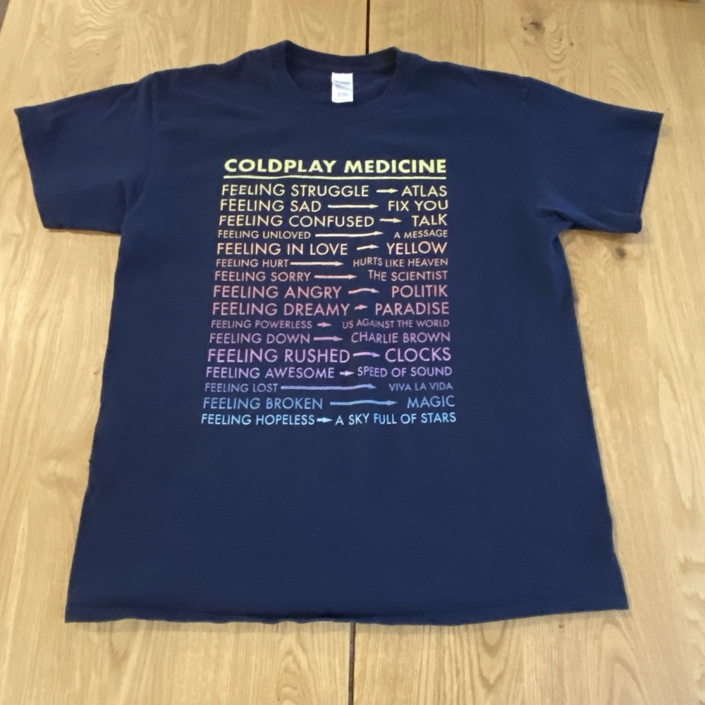 Coldplay Band T-shirt Medicine Navy Large Unisex Music Rock Indie